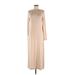 Sonnet James Casual Dress - Midi High Neck Long sleeves: Tan Solid Dresses - Women's Size Medium