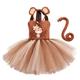 MODRYER Girls Animal Costume Set Monkey Fancy Dress Suit With Tail And Ear Halloween Jungle Themed Party Dress Up Kids Zoo Stage Role Play Dresses,Brown-7/8T