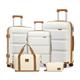 Kono Suitcase Sets of 5 Pieces Lightweight Travel Luggage Set Hard Shell 20" 24" 28" Luggage with 1pcs Travel Bag and 1pcs Toiletry Bag (White/Brown)