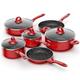 Induction Hob Pan Set, Pots and Pans Set Nonstick 10 Piece, Non Stick Cookware Saucepan Sets with Lids, Stay-Cool Bakelite Handle, Red