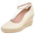 Gicoiz Wedge Heel Platform Espadrilles Womens Pointed Toe Pumps Ankle Strap Lovely Polka Dot Wedding Party Dress Shoes Fashion Beige Size 7-41