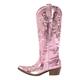 blingqueen Metalllic Boots Cowboy Boots for Women Embroidered Cowgirl Boots Zip Up Knee High Boots Wide Calf Boots Block Chunky Heel Studded Diamond Heel Crystal Rhinestone Western Boots Pink Size 8