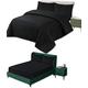 BEDSPREAD - Luxury Quilted – 3 Tog – Bed Throw Warm Quilt – (Bedspread Double 200 x 220 cm + Bedsheet - Black) Bed Spread Set 100% Cotton Cover + Virgin Polyester 150 GSM - Pinsonic Stitching