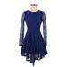 H&M Casual Dress - Mini High Neck Long sleeves: Blue Print Dresses - Women's Size 4