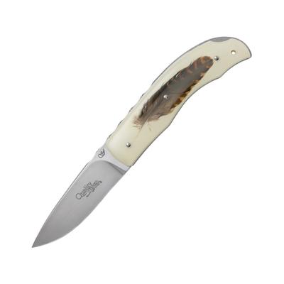 Viper Quality Feather Folding Knife 3.25in Bohler N690 Satin Blade Natural Resin Handle w/ Woodcock Feather Handle Insert V5500IN-BC