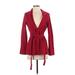 CAbi Wool Coat: Below Hip Red Print Jackets & Outerwear - Women's Size Small