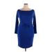 Casual Dress - Sheath Boatneck 3/4 sleeves: Blue Solid Dresses - Women's Size 2X-Large