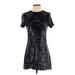 Tory Burch Cocktail Dress - A-Line High Neck Short sleeves: Black Print Dresses - Women's Size Small