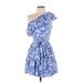 Yumi Kim Casual Dress - A-Line One Shoulder Short sleeves: Blue Floral Dresses - Women's Size Small