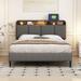 Skin Friendly Fabric Full size Upholstered Platform Bed with Storage Headboard, Sensor Light and a set of Sockets and USB