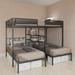 Metal Full over Twin Beds with Shelves/Wood Slats/Guardrail/Bunk Bed for Three/Built-in 3-Tier Shelves/No Box Spring Needed