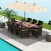 9 Piece Outdoor Dining Set with 15 Feet Double-Sided Twin Patio Umbrella - 71” x 35” x 29” (L x W x H)