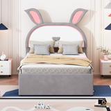 Kid-Friendly Design Full Size Bed Kids Bed, Rabbit-Shaped Headboard