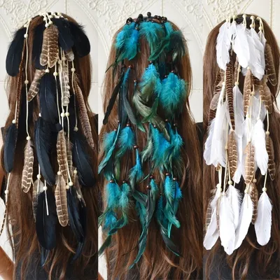 Peigne à cheveux en plumes colorées style bohémien pour femmes pinces à cheveux tressées