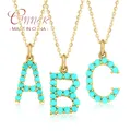 CANNER Fashion Ins Wind Turquoise Initial 26 Letter Pendant Necklaces 925 Sterling Silver Women's