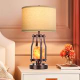 Rephen 2 In1 Farmhouse Table Lamp，Touch Lamp w/ USB A+C Ports & AC Outlets，3 Way Dimmable Bedside Lamps w/ Salt Lamp Nightstand Lamp For Bedroom | Wayfair