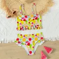 Summer Girls Fruit Printing Bikini Swimsuit Teen Girls 5-14 Years Two Piece Swimwear Candy Colorful