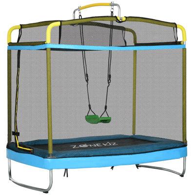 Harebell 70' x 46.5' Rectangle Backyard Trampoline w/ Safety Enclosure in Black/Gray | Wayfair W2225P156303
