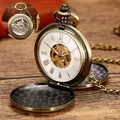 Steam Train Mechanical Pocket Watch Men Double Hunter Design Bronze/Silver Pendant Chain Pocket