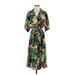 Cara Cara Casual Dress - A-Line V Neck 3/4 sleeves: Green Print Dresses - Women's Size X-Small