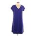 Toad & Co Casual Dress - Shift V-Neck Short sleeves: Purple Print Dresses - Women's Size Large