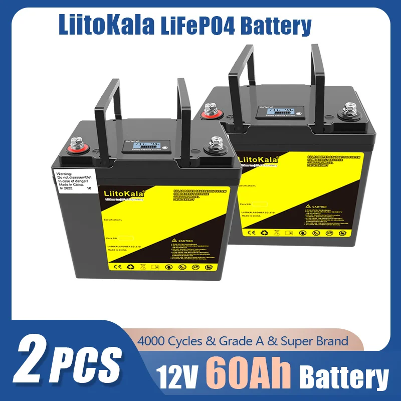 2 Stück LiitoKala 12 V/12,8 V 60 Ah 30 Ah 40 Ah 50 Ah LiFePO4-Batterie für Wohnmobile, wasserdichte Golfwagen-Batterie, Off-Road-Off-Grid-Solarenergie Image