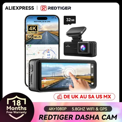 REDTIGER F8 4K+1080P 5,8G WiFi Dash Cam vorne und hinten GPS Dash Kamera für Autos vorne Nachtsicht Auto DVR Auto Dash Kamera