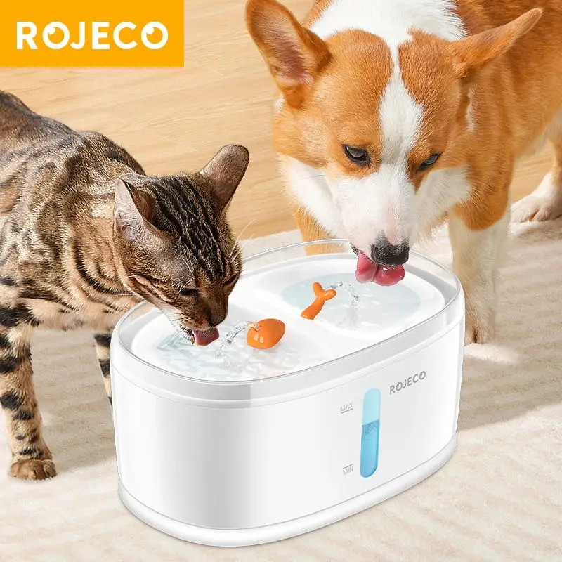 ROJECO Automatischer Haustier-Wasserbrunnen, Doppelschalen, Katzen-Wasserspender, Trinkbrunnen, Trinkbrunnen für Katzen, Hunde, mehrere Haustiere