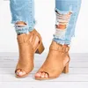 Peep Toe Square Heel Damen Sandalen neue solide Flock Schnalle Riemen High Heels Gladiator Pumps Sommer Damen Freizeit schuhe Größe 35-43