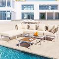 Latitude Run® TREXM 8-Piece Patio Sectional Sofa Set w/ Tempered Glass Coffee Table & Wooden Coffee Table For Outdoor Oasis, Garden | Wayfair