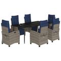 Vidaxl 7 Piece Patio Dining Set w/ Cushions Poly Rattan, Rectangular Table Metal in Black/Blue/Gray | 78.7 W x 39.4 D in | Wayfair 3213049