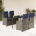 Vidaxl 5 Piece Patio Dining Set w/ Cushions Poly Rattan, Rectangular Table Metal in Black/Blue/Gray | 63 W x 31.5 D in | Wayfair 3212866