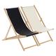 Harbour Housewares 2 Piece Black & Cream Wooden Deck Chair Traditional FSC Wood Folding Adjustable Garden/Beach Sun Lounger Recliner
