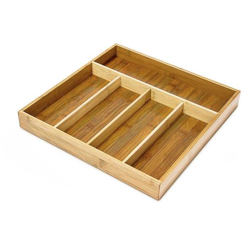 Besteckkasten mit 5 Fächern, HxBxT: 4x34x33,5cm, aus Bambus, Schubladenorganizer, Besteckeinlage,