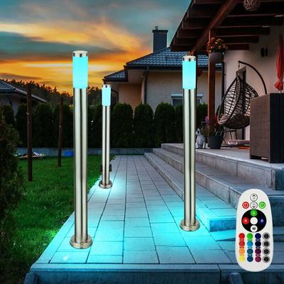 3x rgb led Außen Steh Lampen fernbedienung Garten Steckdosen Edelstahl Terrassen Leuchten dimmbar