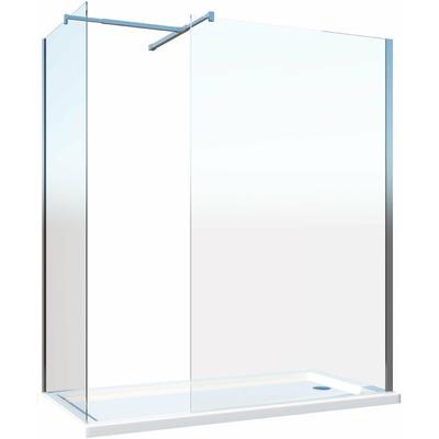 Doppelte Walk-in Duschwand mit T-förmigem oberen Stützarm 8 mm Glas Reversibel CM.70 Glas + Glas 70