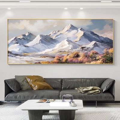 Original Snowy Mountain Canvas Oil Painting Handpainted Winter Forest Wall Art Abstract River Landscape Painting Modern Living Room Decor Gift