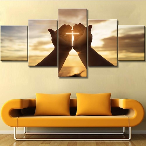 5 Tafeln religiöse Drucke Jesus Hände auferstanden moderne Wandkunst Wandbehang Geschenk Heimdekoration gerollte Leinwand ungerahmt ungedehnter Gemäldekern Image