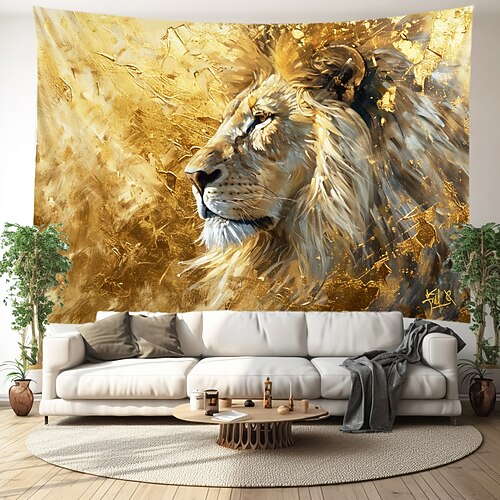 Krone Löwe hängende Wandteppich-Wandkunst, großer Wandteppich, Wanddekoration, Fotografie, Hintergrund, Decke, Vorhang, Zuhause, Schlafzimmer, Wohnzimmer, Dekoration Image