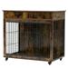 Royard Oaktree Dog Crate Furniture with Double Doors Furniture Style Pet Crate End Table with 2 Storage Drawers 38.4 Decorative Dog Kennel Cage on Wheels for Medium Large Dogs Rustic Brown