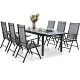 durable & William 9 Pieces Patio Dining Set for 8 Outdoor Furniture with 1 X-Large E-Coating Square Metal Table and 8 Grey Portable Folding Sling Chairs Outdoor Table & Chairs f