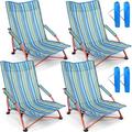 4 Pcs Low Seat Beach Chairs Folding Portable Beach Chair Backpack Camping Chair High Back Reclining Beach Chair with Carry Bag Lightweight for Outdoor Beach Camping Lawn (Green)