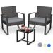 Aiho Patio Furniture Set 3 Pieces Wicker Outdoor Patio Bistro Rocking Chair Sets with Cushion Porch furniture Set with Glass Table Rattan Chair Modern Bistro Set for Porches and Balcony (