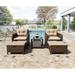 YFENGBO Balcony 5 Piece Patio Conversation Set PE Wicker Rattan Outdoor Lounge Chairs with Soft Cushions 2 Ottoman&Glass Table for Porch Lawn-Brown Wicker (Brown)\u2026