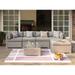 COSIEST 5-Piece Outdoor Furniture All-Weather Mottlewood Brown Wicker Sectional Sofa w Warm Gray Thick Cushions Glass-Top Coffee Table 2 Teal Pattern Pillows for Garden Patio