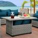 SPBOOMlife 46 Inches Outdoor Coffee Table with Wicker Patio Table Outdoor Dining Table Stone Grey