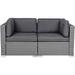 YFENGBO 2 Pieces Outdoor Wicker Loveseat Patio Rattan Sectional Corner Sofa Set All-Weather Grey Wicker with Removable Cushions for Balcony Backyard Garden (Sky Blue)