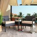 YFENGBO 3 Pieces Bistro Chair Set w/Glass Table Black Outdoor Patio Wicker Rattan Modern Conversation Chat Seating