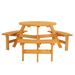 6-Person Outdoor Circular Wooden Picnic Table with 3 Built-In Benches Outside Table and Bench Set for Porch Backyard Patio Lawn Garden