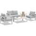 Aluminum Patio Furniture Set 4 Pcs Modern Outdoor Conversation Set Sectional Sofa with Upgrade Cushion and Coffee Table Grey